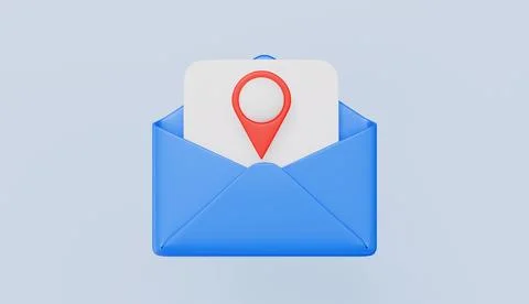 Envelope with location icon symbol, pin point, invitation card Illustrazione stock