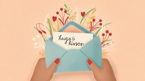 Envelope with love letter and hands. Colorful hand drawn illustration Stock Footage 146360546