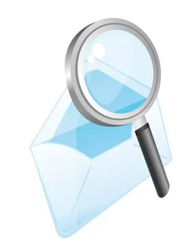 Envelope with magnifying glass with perspective. vector Stock Illustration