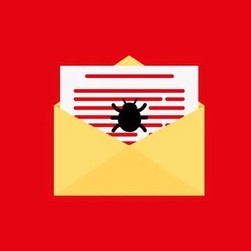 Envelope with mail and bug virus spam alert. Malware infected mail. Stock-Illustration