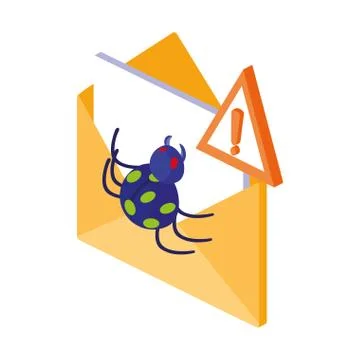 Envelope mail with bug and alert sign Stock Illustration