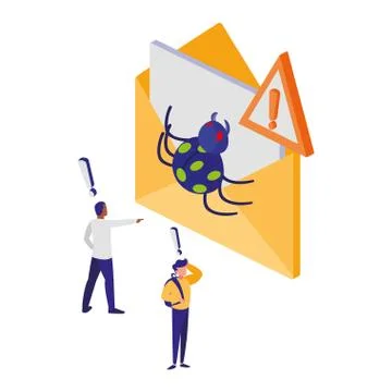 Envelope mail with bug and alert sign Stock Illustration