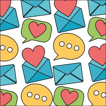Envelope mail with heart and speech bubble pattern 스톡 일러스트