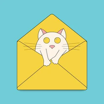 Envelope mail icon with cat illustrations. Message, mail symbol, logo Stock Illustration