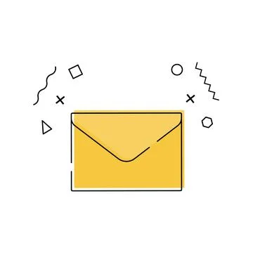 Envelope mail icon with geometric shapes on white background. Line and filled Stock Illustration