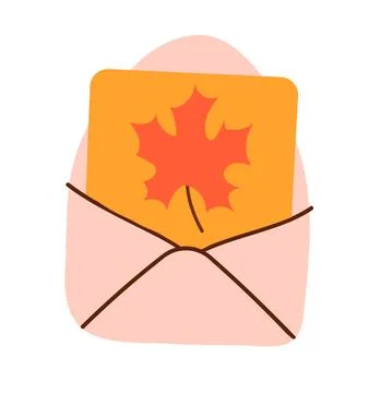 Envelope with maple leaf. Autumn element. Flat vector illustration. Stock Illustration