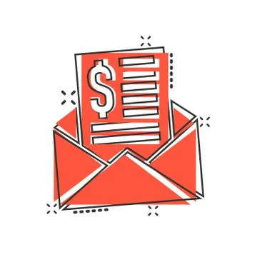 Envelope with money icon in comic style. E-mail cash cartoon vector illustrat 스톡 일러스트