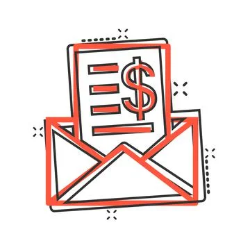 Envelope with money icon in comic style. E-mail cash cartoon vector illustrat 스톡 일러스트