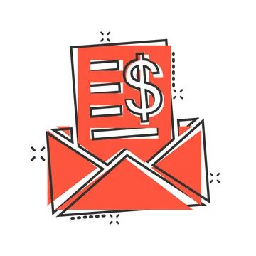 Envelope with money icon in comic style. E-mail cash cartoon vector illustrat 스톡 일러스트