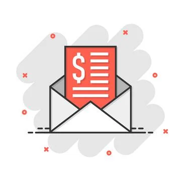 Envelope with money icon in comic style. E-mail cash cartoon vector illustrat 스톡 일러스트