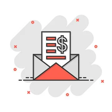 Envelope with money icon in comic style. E-mail cash cartoon vector illustrat 스톡 일러스트
