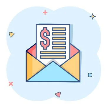 Envelope with money icon in comic style. E-mail cash cartoon vector illustrat 스톡 일러스트