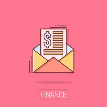Envelope with money icon in comic style. E-mail cash cartoon vector illustr.. 스톡 일러스트
