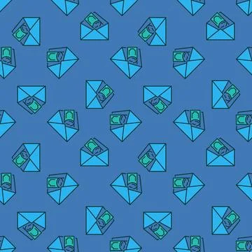 Envelope with Money vector blue line seamless pattern Stock Illustration