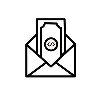 Envelope With Money Vector Line Icon. Flat Style Design. Stock Illustration