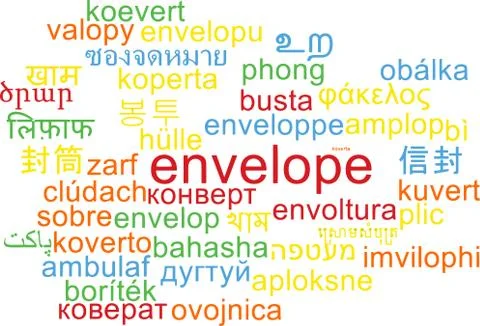 Envelope multilanguage wordcloud background concept Stock Illustration