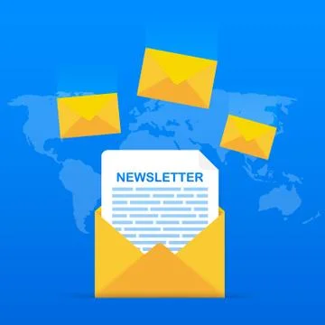Envelope with a newsletter concept. Open message with the document. Subscribe Stock Illustration