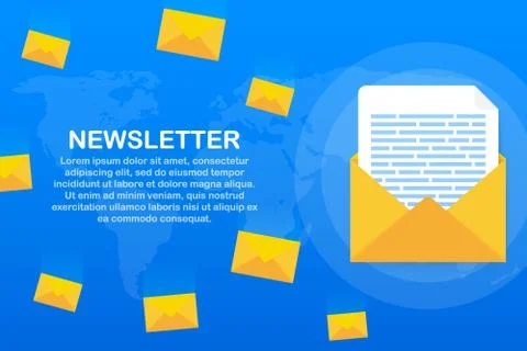 Envelope with a newsletter concept. Open message with the document. Subscribe Stock Illustration