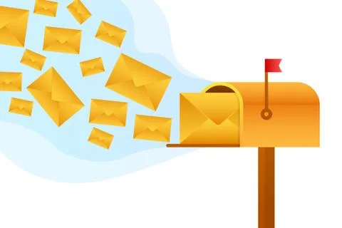 Envelope with a newsletter concept. Open message with the document. Subscribe to Stock Illustration