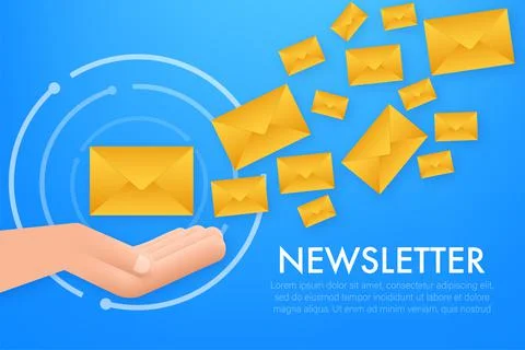Envelope with a newsletter concept. Open message with the document. Subscribe to Stock Illustration
