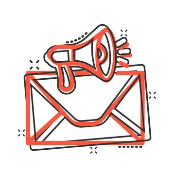 Envelope notification icon in comic style. Email with speaker cartoon vector  Stock-Illustration
