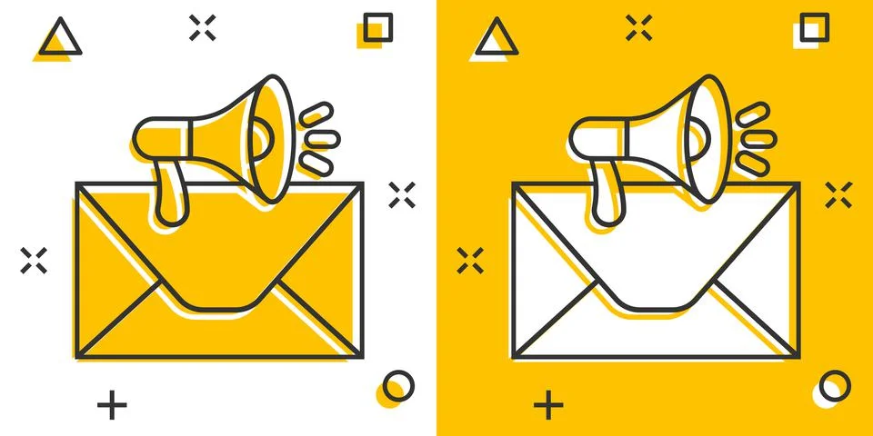 Envelope notification icon in comic style. Email with speaker cartoon vector  Stock-Illustration