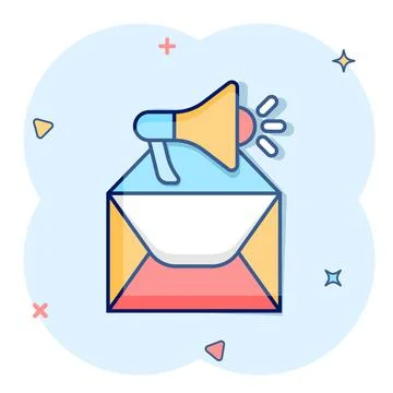 Envelope notification icon in comic style. Email with speaker cartoon vector  Stock-Illustration