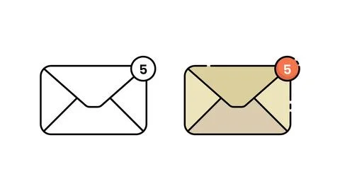Envelope Notification Icons with Counter Badge in Outline and Flat Styles Stock Illustration