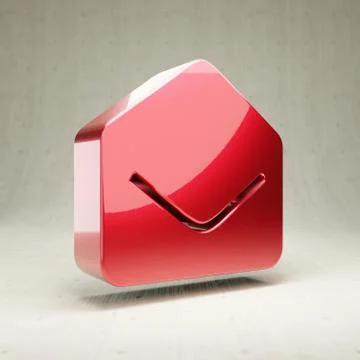 Envelope Open icon. Red glossy metallic Envelope Open symbol isolated on whit Stock Illustration