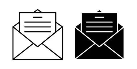 Envelope open icon symbol. Vector illustration pack in black color. Stock Illustration