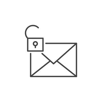 Envelope with Open Padlock vector Email Security concept line icon Stock Illustration