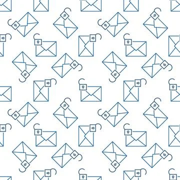 Envelope with Open Padlock vector outline seamless pattern 스톡 일러스트