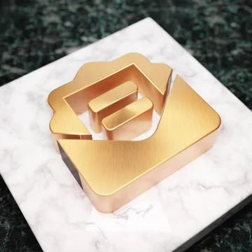 Envelope Open Text icon. Bronze Envelope Open Text symbol on white marble pod Stock Illustration