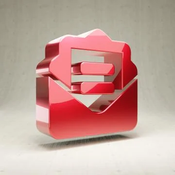 Envelope Open Text icon. Red glossy metallic Envelope Open Text symbol isolat Stock Illustration