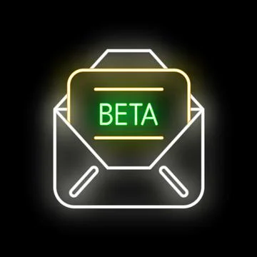 Envelope opening with glowing beta text message icon Stock Illustration