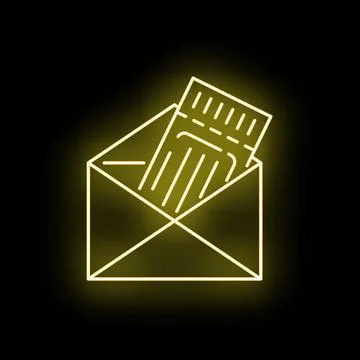 Envelope opening, showing glowing neon ticket for event Stock Illustration