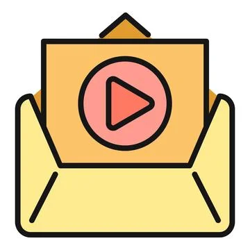 Envelope opening, showing media play button for video message イラスト素材