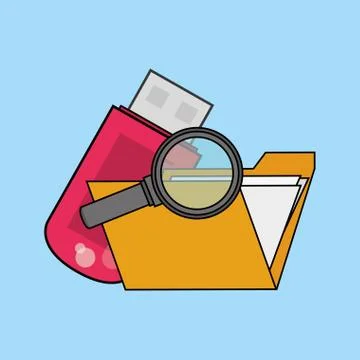 Envelope or file folder with usb drive and magnifying glass icon Illustrazione stock