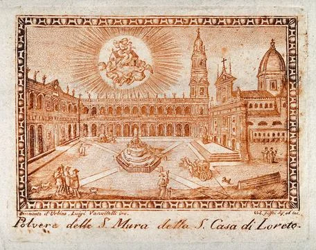 An envelope, originally containing dust from the walls of the Casa Santa of.. Stock Illustration