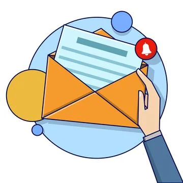 Envelope with Paper and Notification Sign. Newsletter Concept. Stock Illustration
