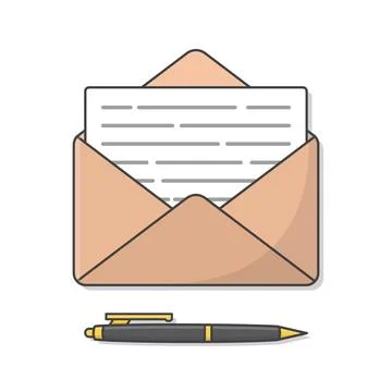 Envelope With Paper And Pen Vector Icon Illustration. Mail Envelope And Pen.. Stock Illustration