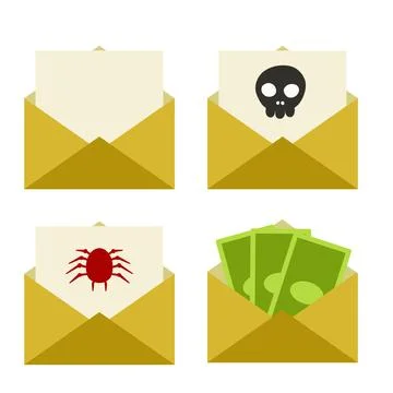 Envelope with paper letter. Spam message with dangerous virus Stock Illustration