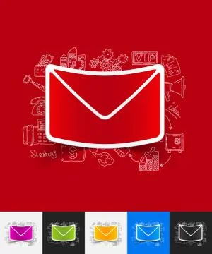 Envelope paper sticker with hand drawn elements Stock Illustration