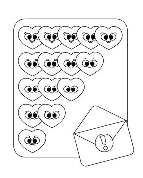 Envelope with a paper on which a rating in the form of hearts. Stock Illustration