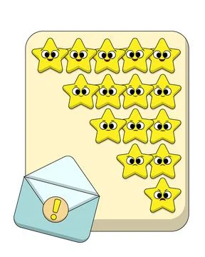 Envelope with a paper on which a rating in the form of stars. Stock Illustration