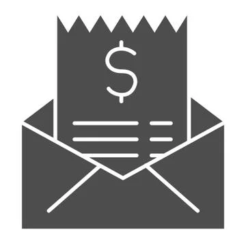 Envelope with payment bill solid icon. Check in letter with dollar donations Illustrazione stock
