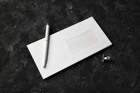 Envelope, pen, clip Stock Photos