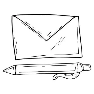 Envelope with pen icon. Vector illustration letter in envelope with pen. Hand Stock Illustration