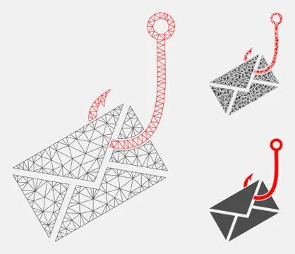 Envelope Phishing Hook Vector Mesh Carcass Model and Triangle Mosaic Icon 스톡 일러스트