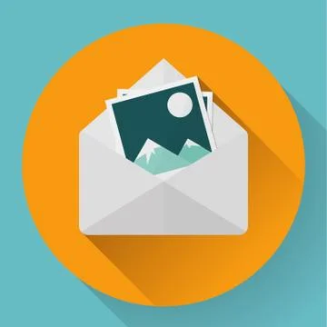 Envelope with photos - flat style concept of new email Stock Illustration